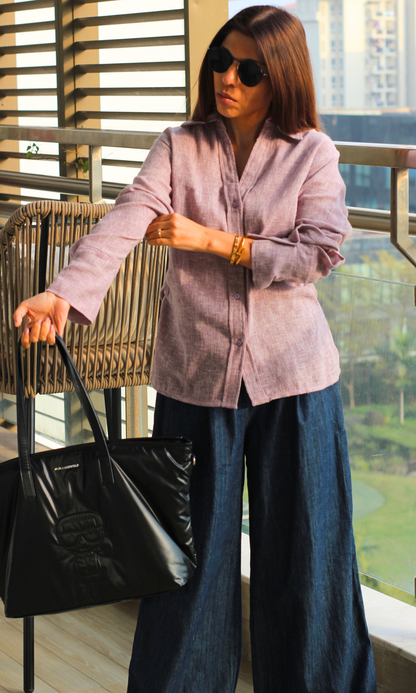 Soft Lavender Weave Side Cinch Shirt