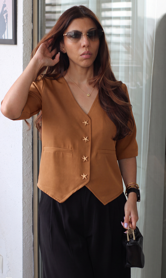 Tan Brown Sleeved Waistcoat