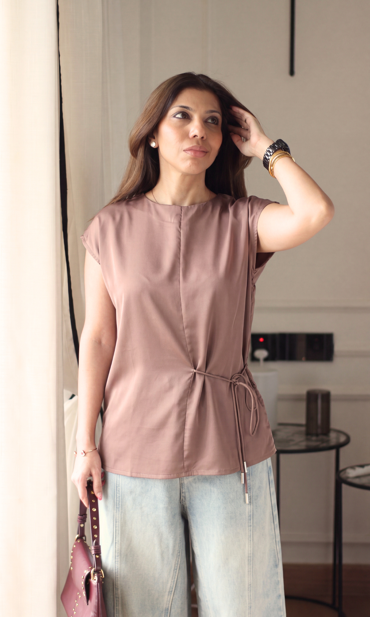 Brown Tie-Side Relaxed Top