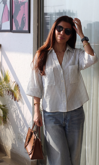 Charcoal Striped Cropped Shirt