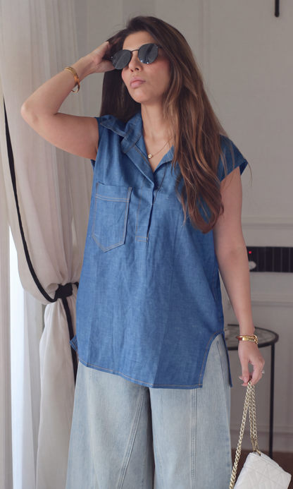 Cool Blue Chambray Popover Tunic