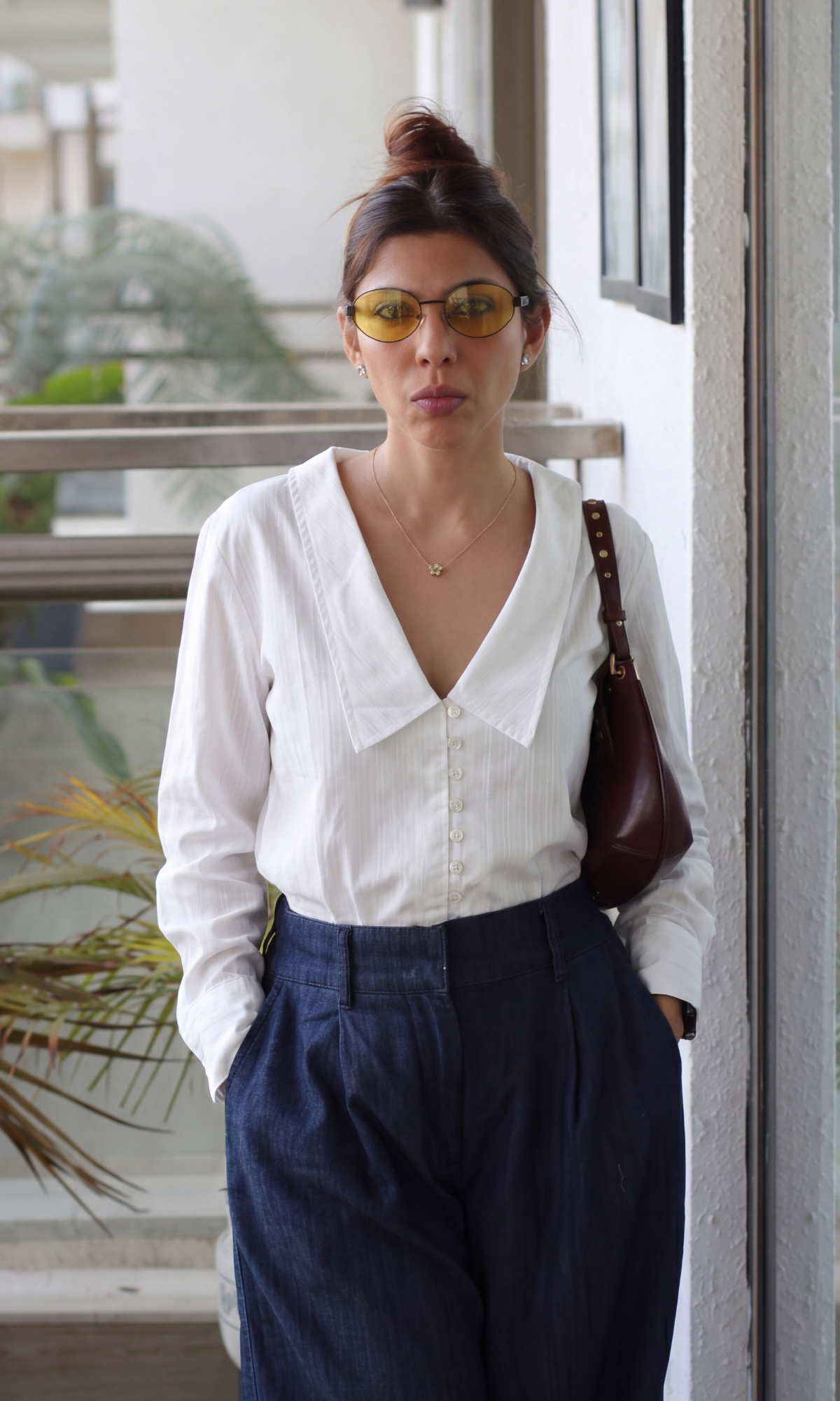 White Weave Peter Pan Collared Shirt