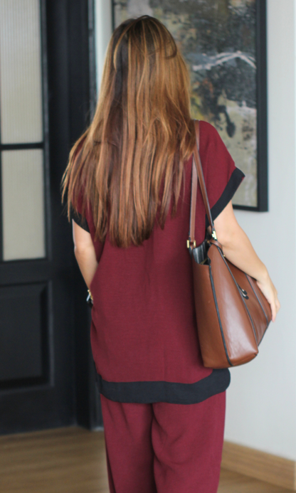 Wine Contrast High-Low Hem Co-ord