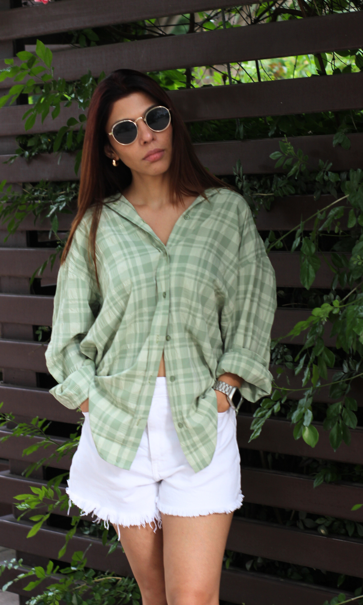 Sage Check Oversized Shirt