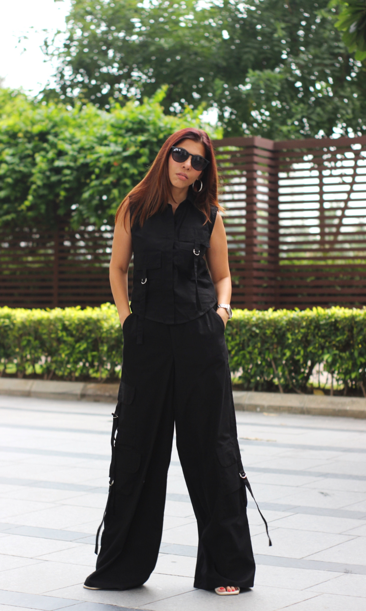 Black Poplin Shirt and Cargo Pants