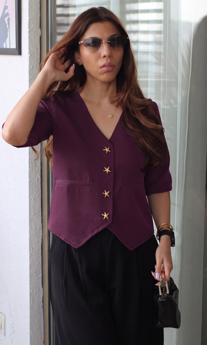 Wine Sleeved Waistcoat