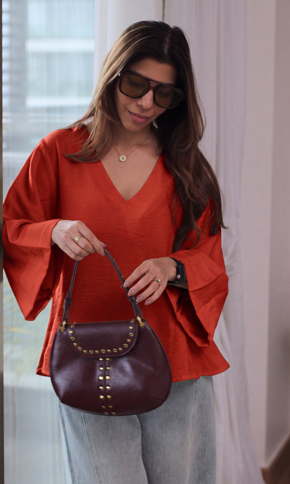 Red V-Neck Peplum Top