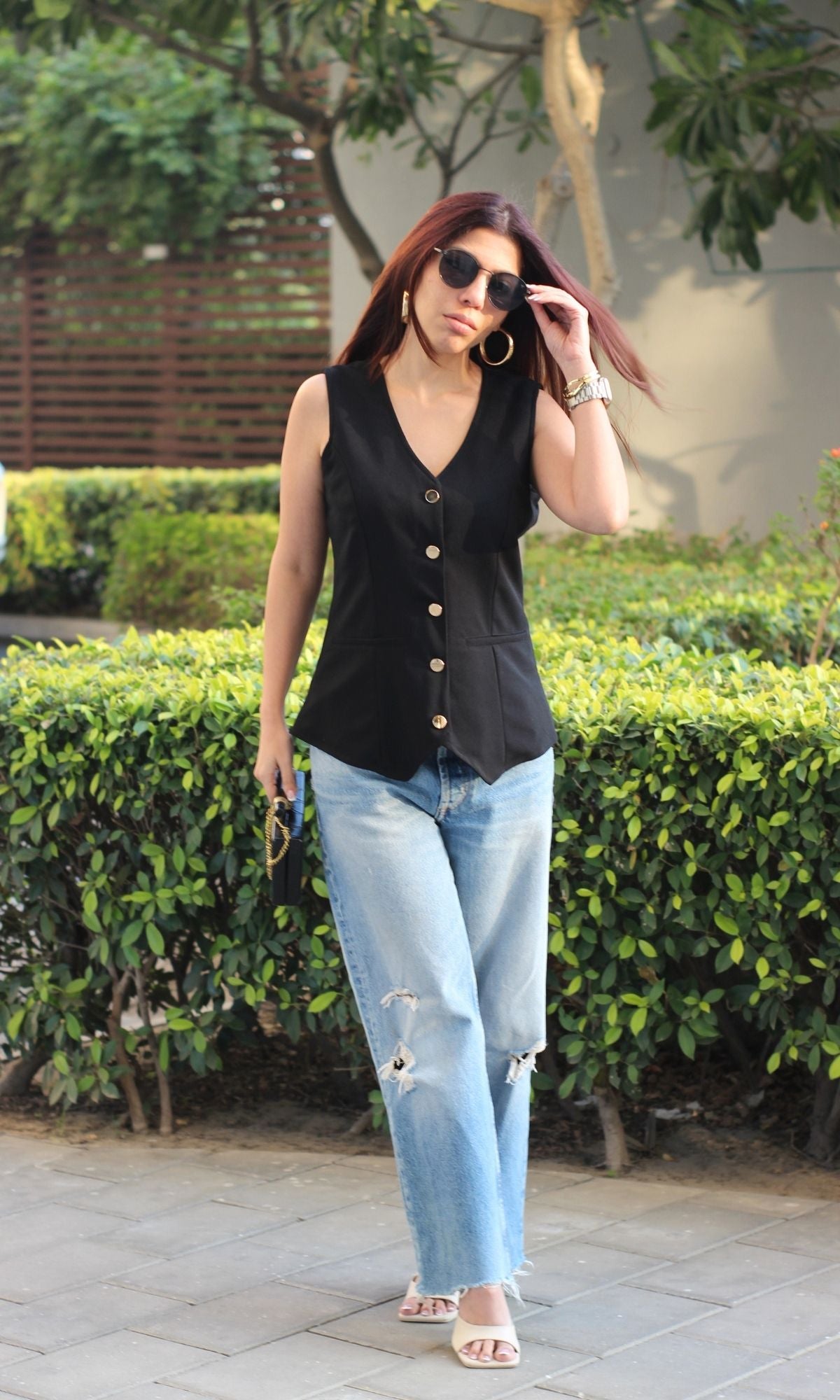 Black Metallic Buttoned Waist Coat