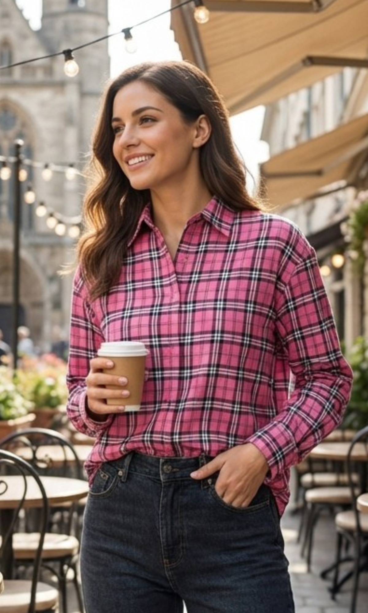 Pink-Black Plaid Cotton Shirt
