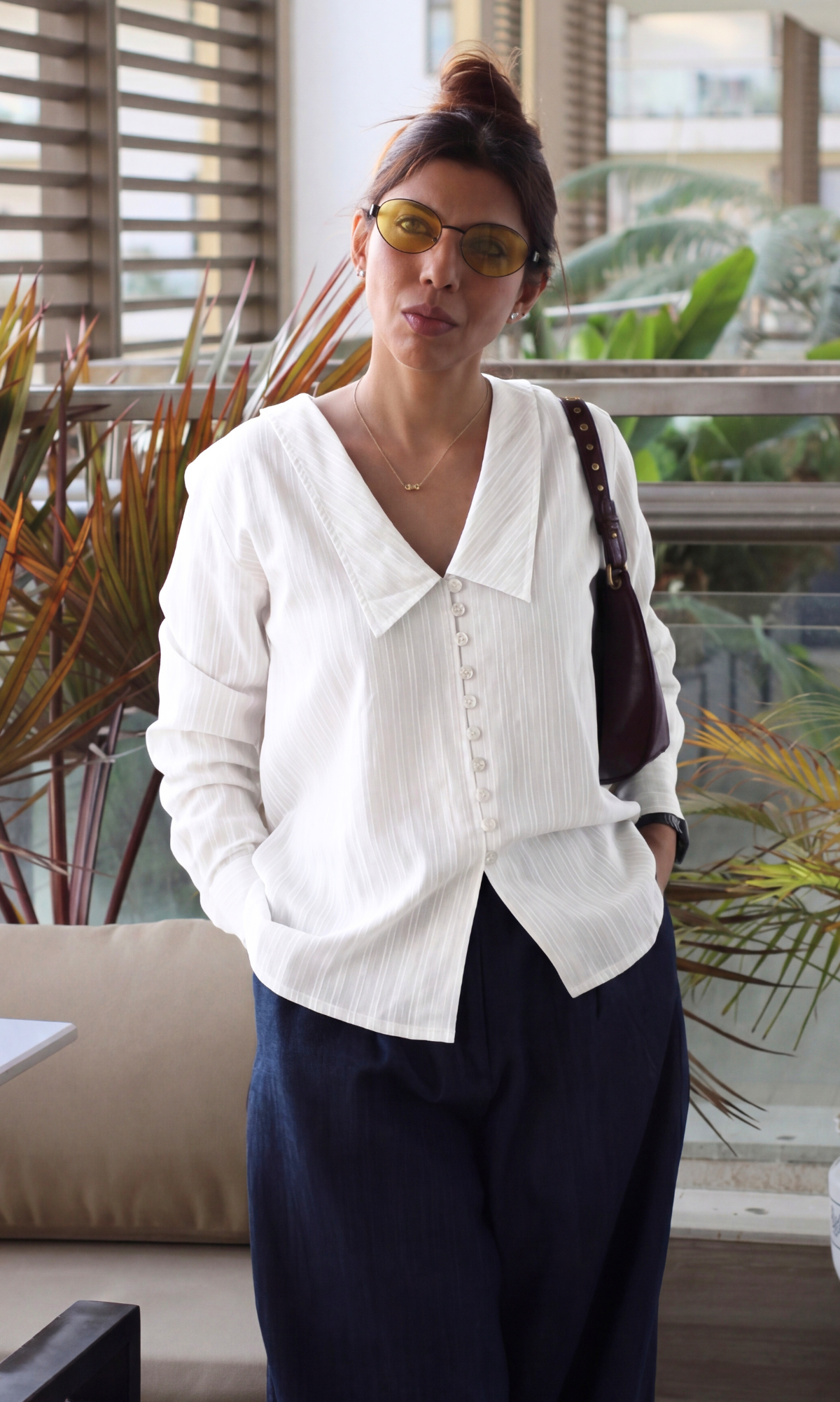 White Weave Peter Pan Collared Shirt