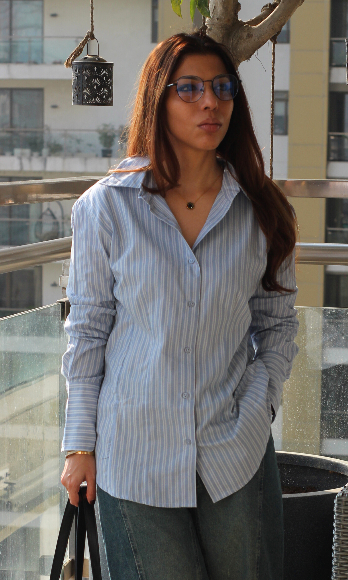 Sky Pinstripe Structured Shirt