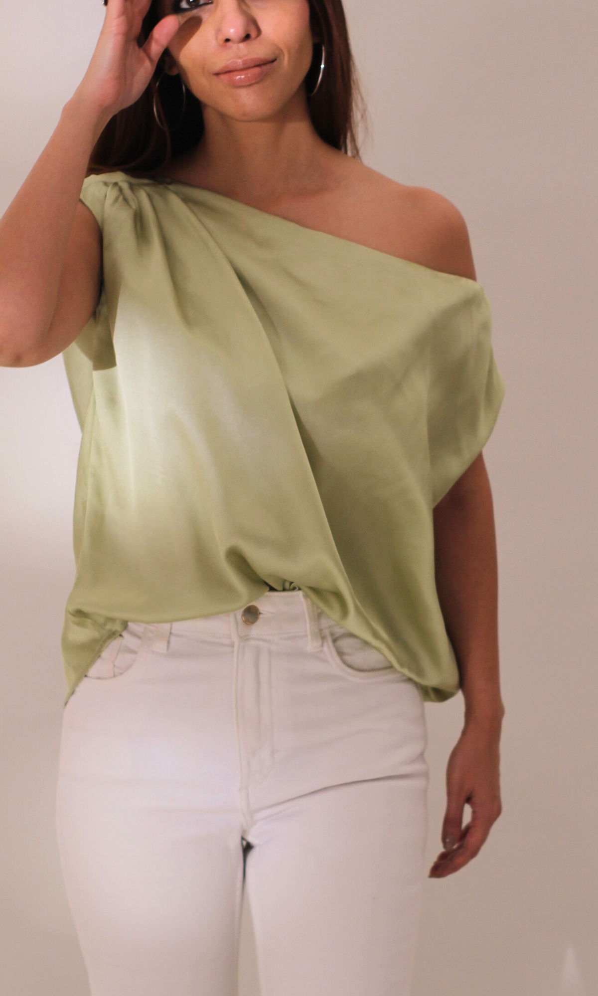 Tea Green One-Shoulder Top