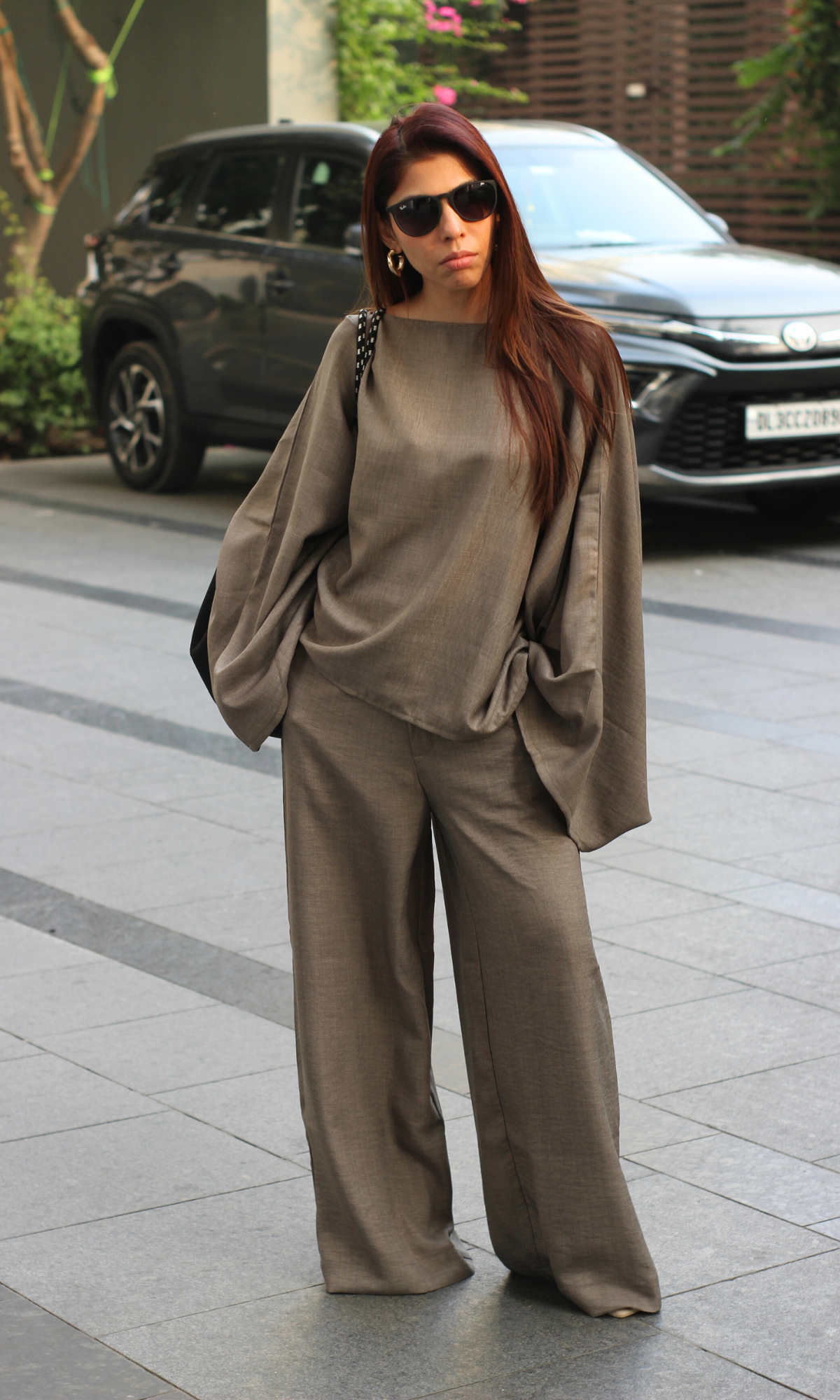 Greige Batwing Sleeve Top and Pants Co-ord