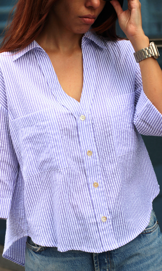 Lilac Striped Cotton Cropped Shirt