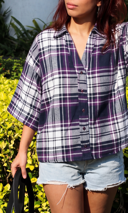 Violet Check Loose Shirt
