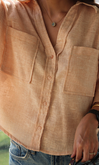 Soft Orange Weave Cropped Shirt