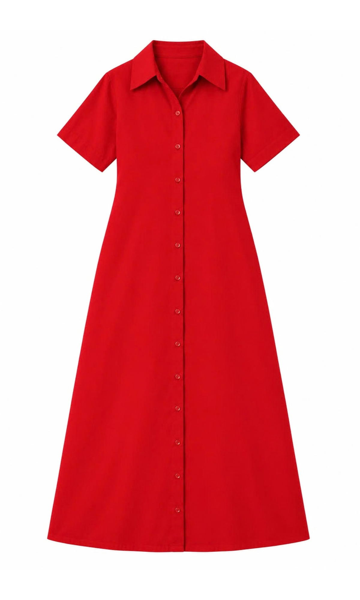 Tomato Red A-Line Maxi Shirt Dress