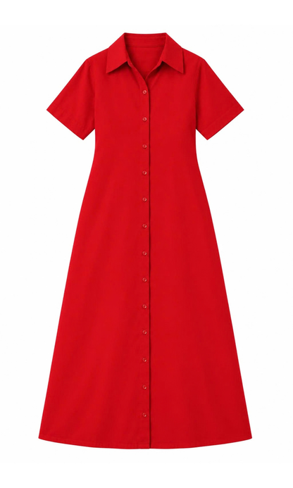 Tomato Red A-Line Maxi Shirt Dress