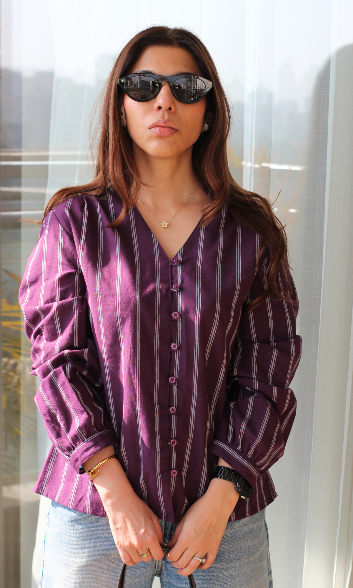 Plum Line Buttoned Top