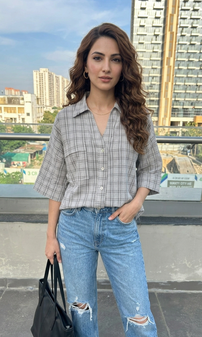 Grey Check Loose Shirt