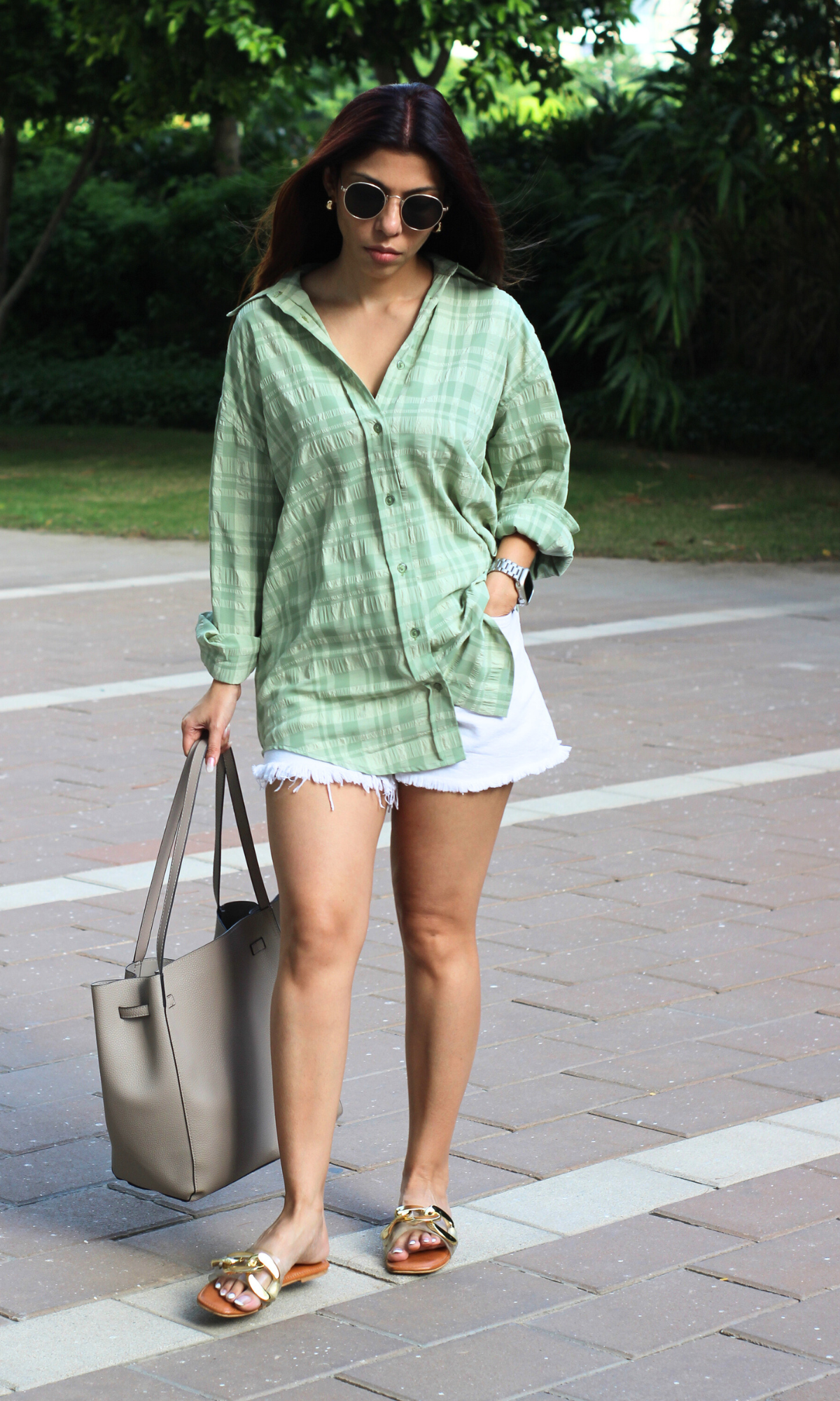 Sage Check Oversized Shirt