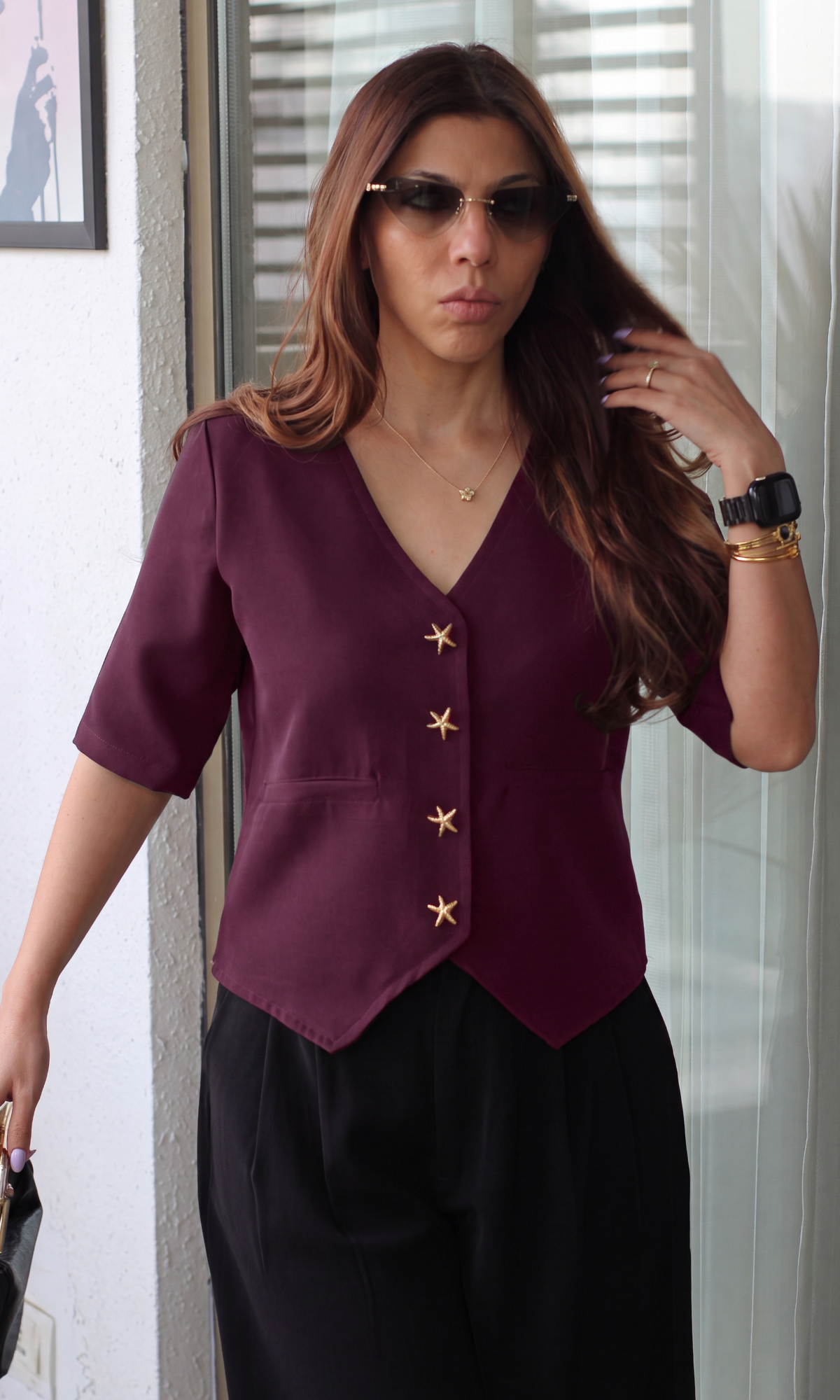 Wine Sleeved Waistcoat