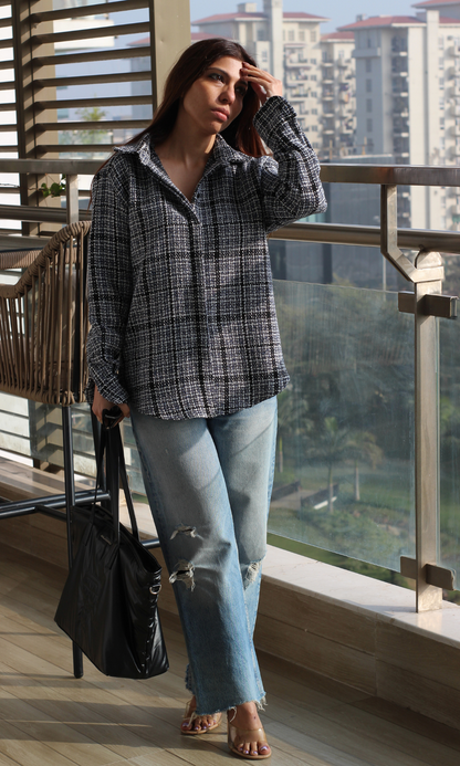 Blue Check Tweed Overshirt