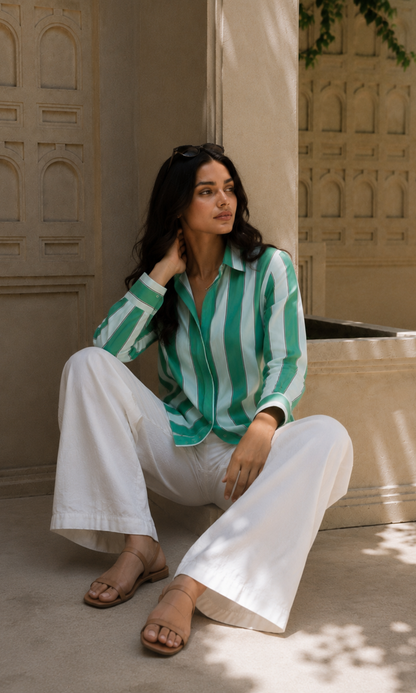 Green Colourblock Cotton Shirt