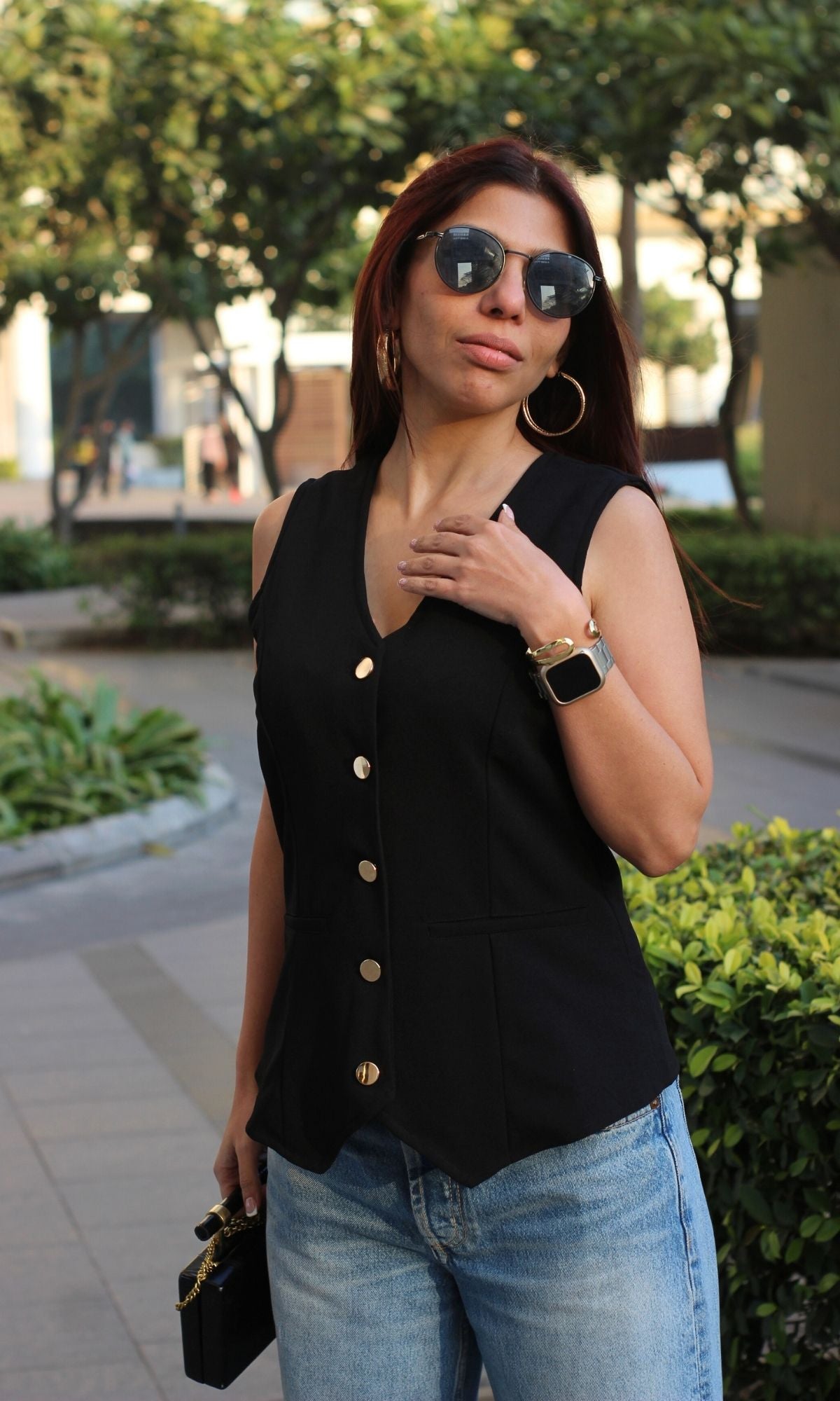 Black Metallic Buttoned Waist Coat