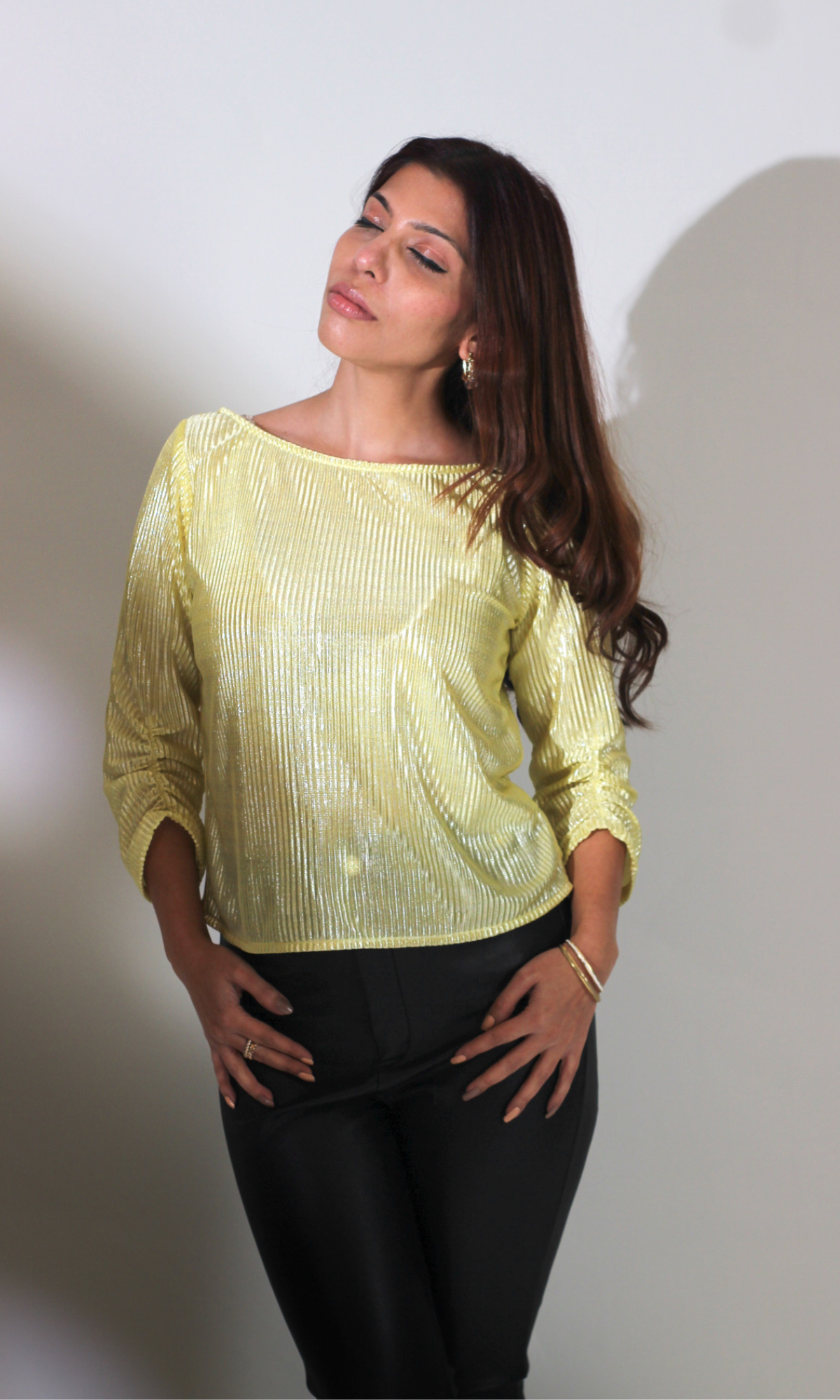 Lemon Pleated Sleeved Top