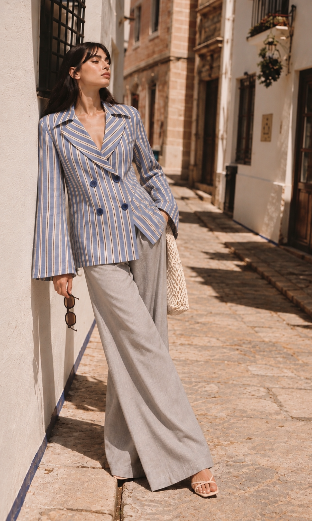 French Blue Stripe Double-Breasted Shacket