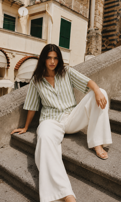 Green Weekend Stripe Loose Shirt