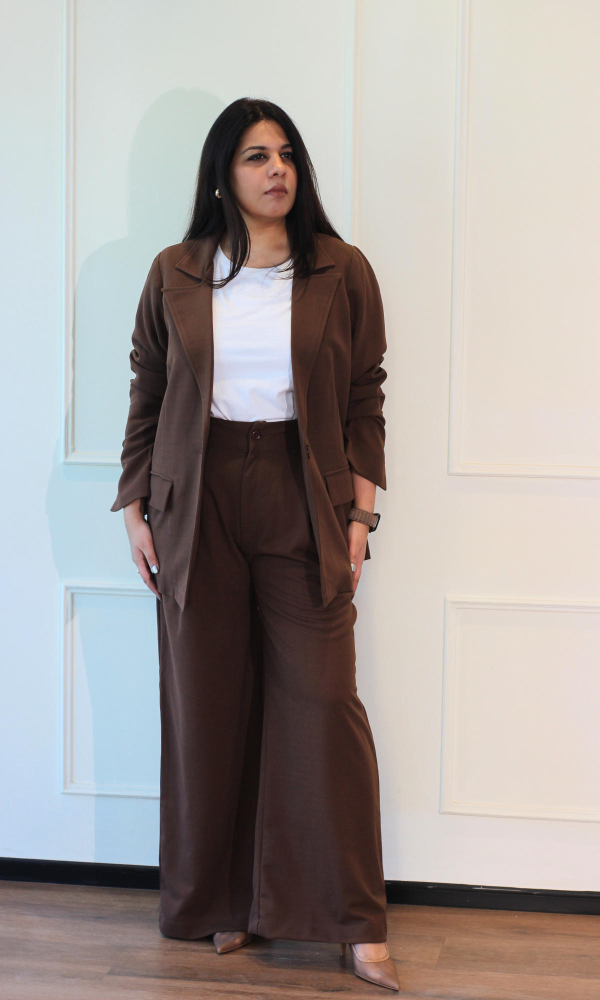 Sepia Brown Oversized Blazer with Korean Pants Co-ord