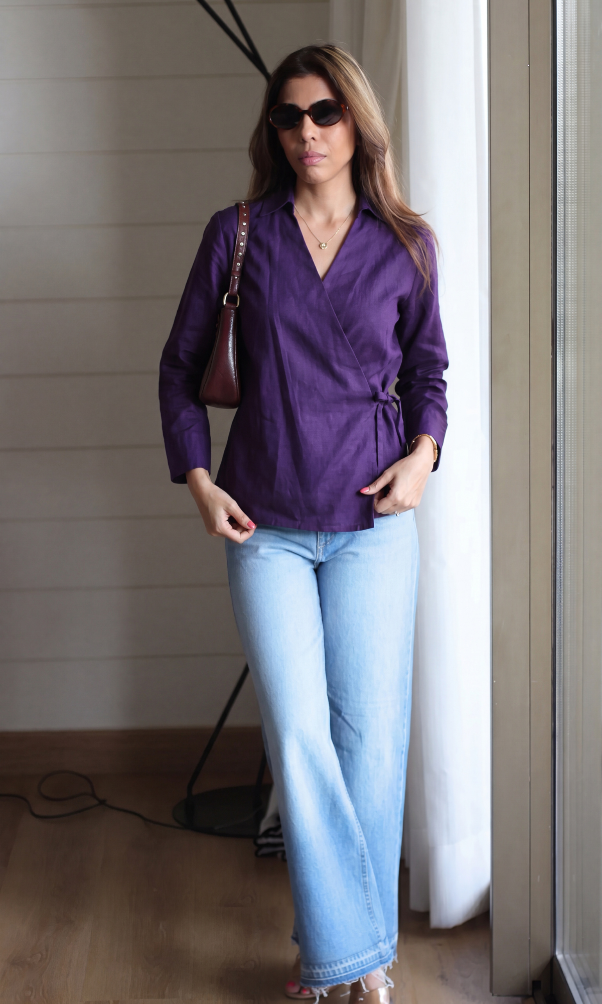 Plum Collared Wrap Top