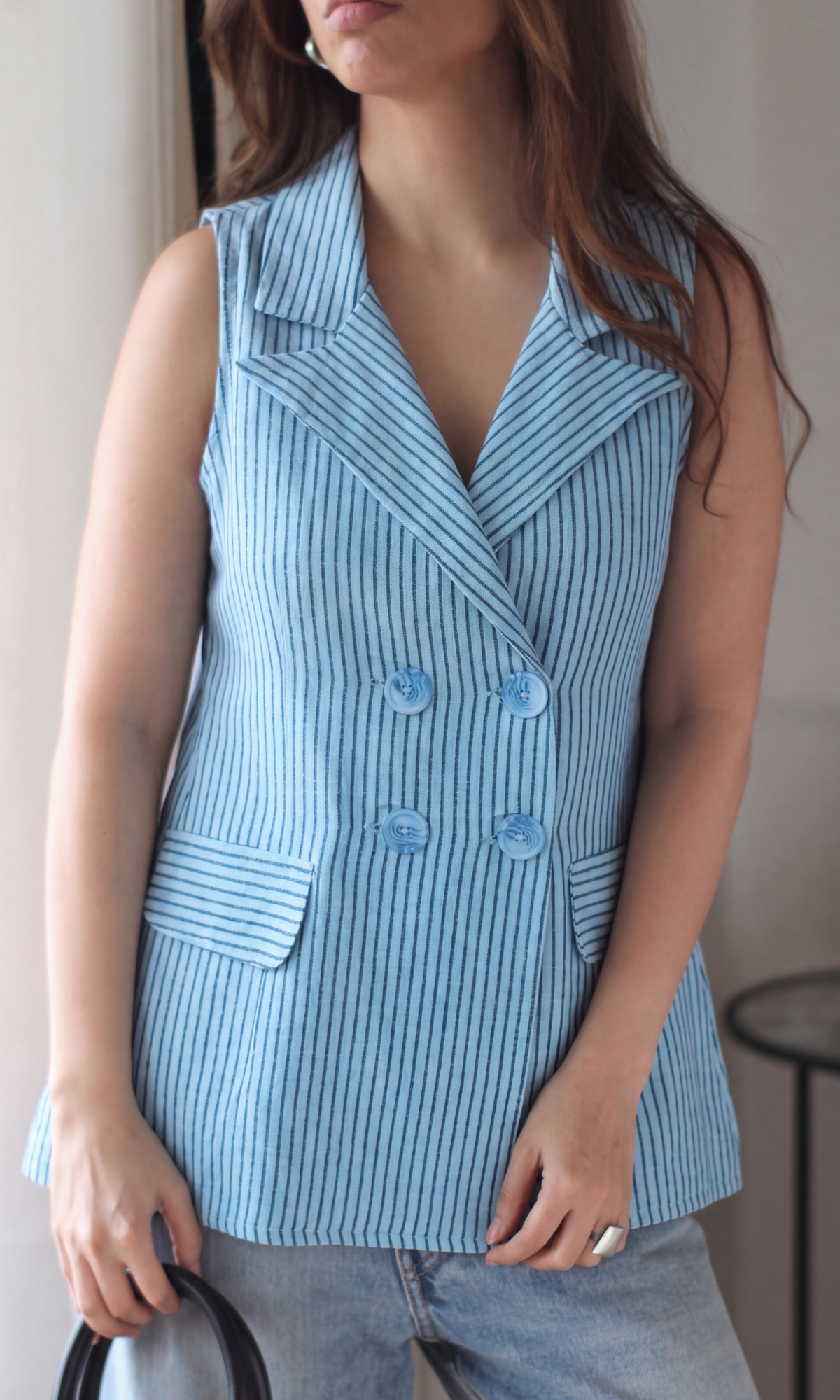 Sky Stripe Double-Breasted Waistcoat