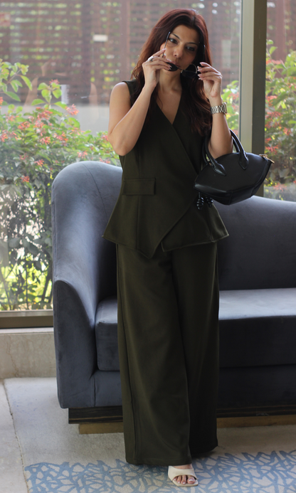 Dark Olive Side Waist Coat and Pants