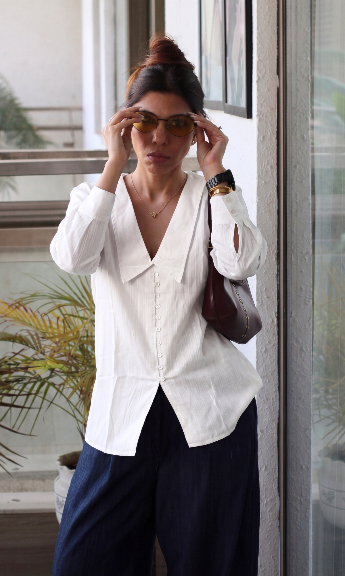 White Weave Peter Pan Collared Shirt
