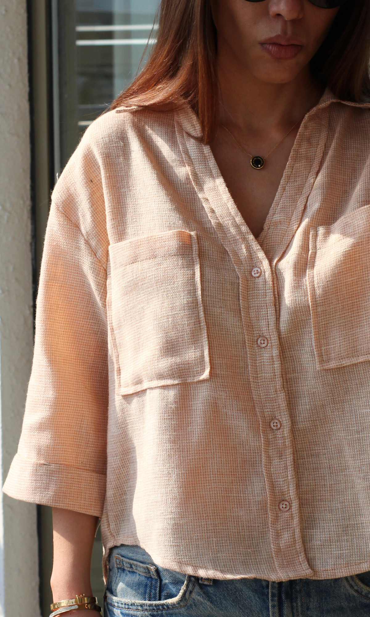 Soft Orange Weave Cropped Shirt