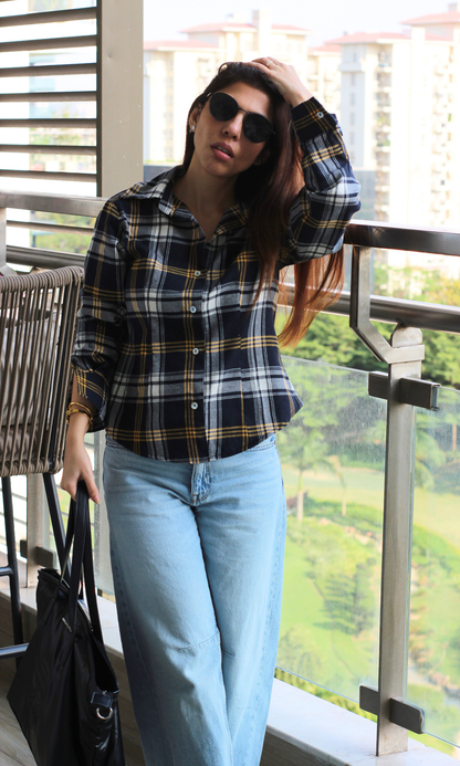 Blue Yellow Check Peplum Shirt