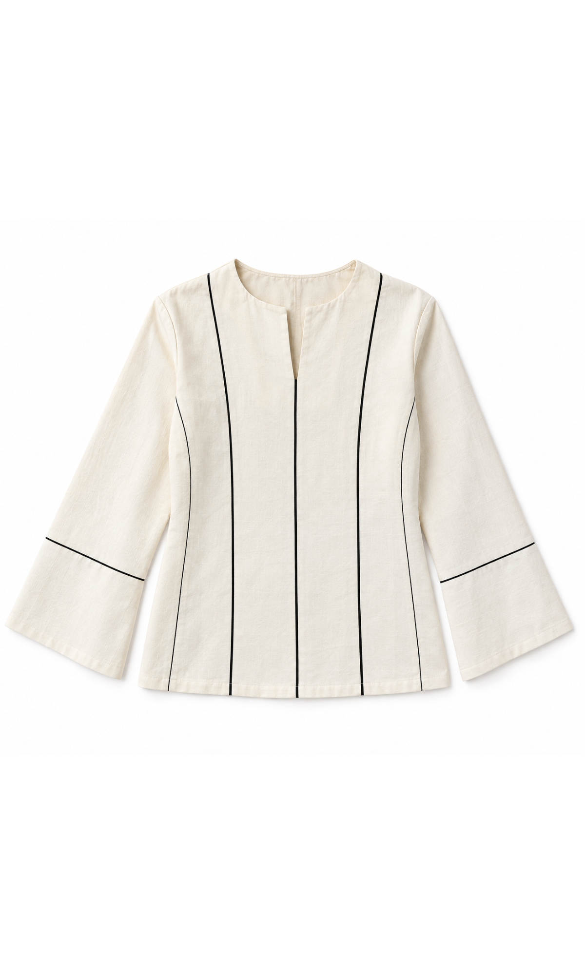 Contrast-Piped Ivory Blouse