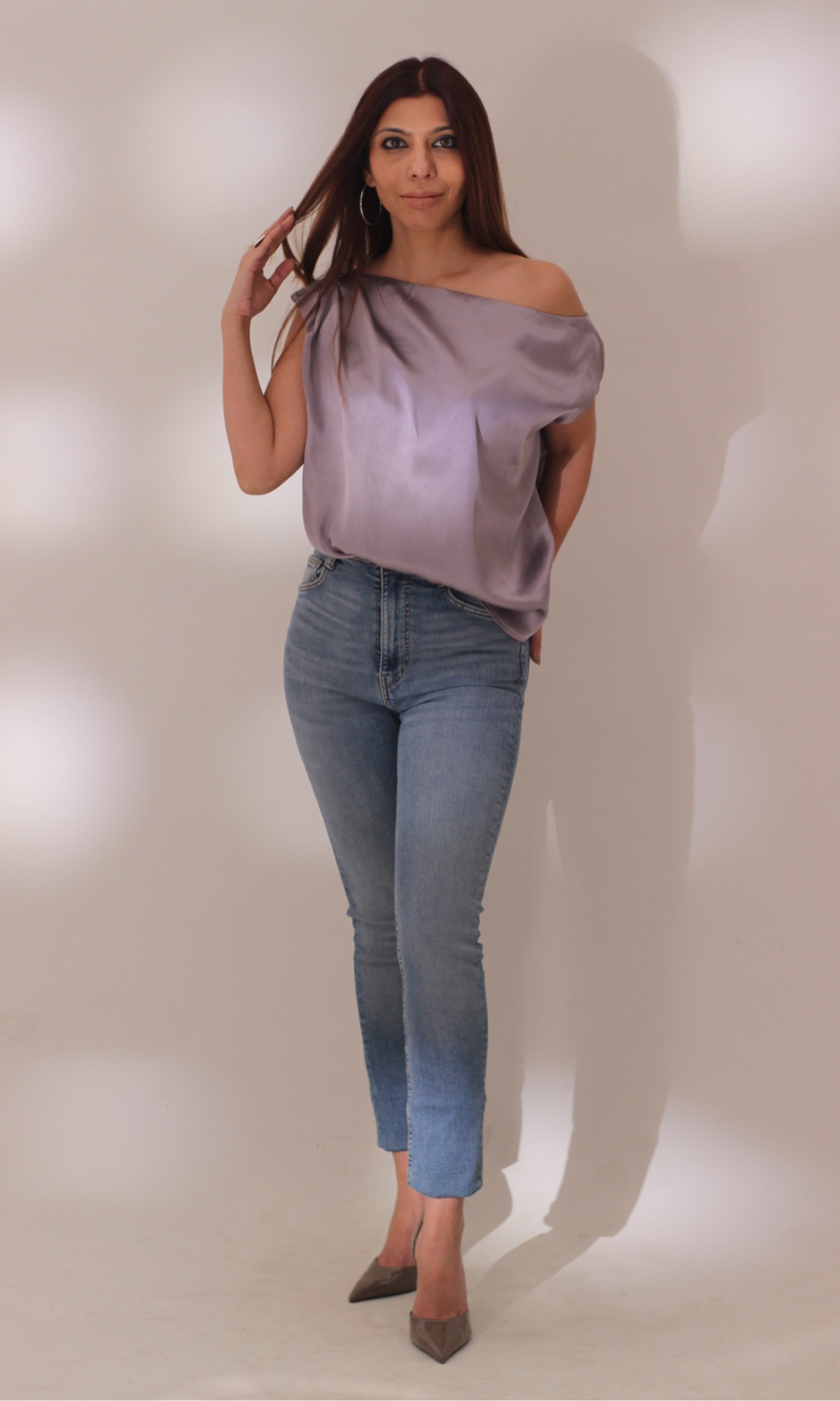 Steel Lavender One-Shoulder Top