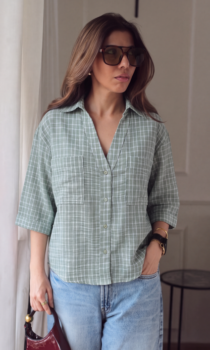 Sage Green Check Loose Shirt