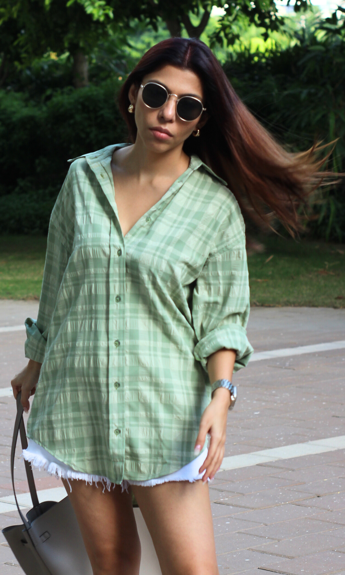 Sage Check Oversized Shirt