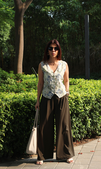 Oyster Green Abstract Print Waist Coat