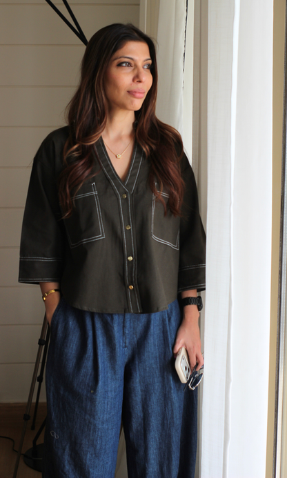 Herb Green Metallic Buttoned Shirt