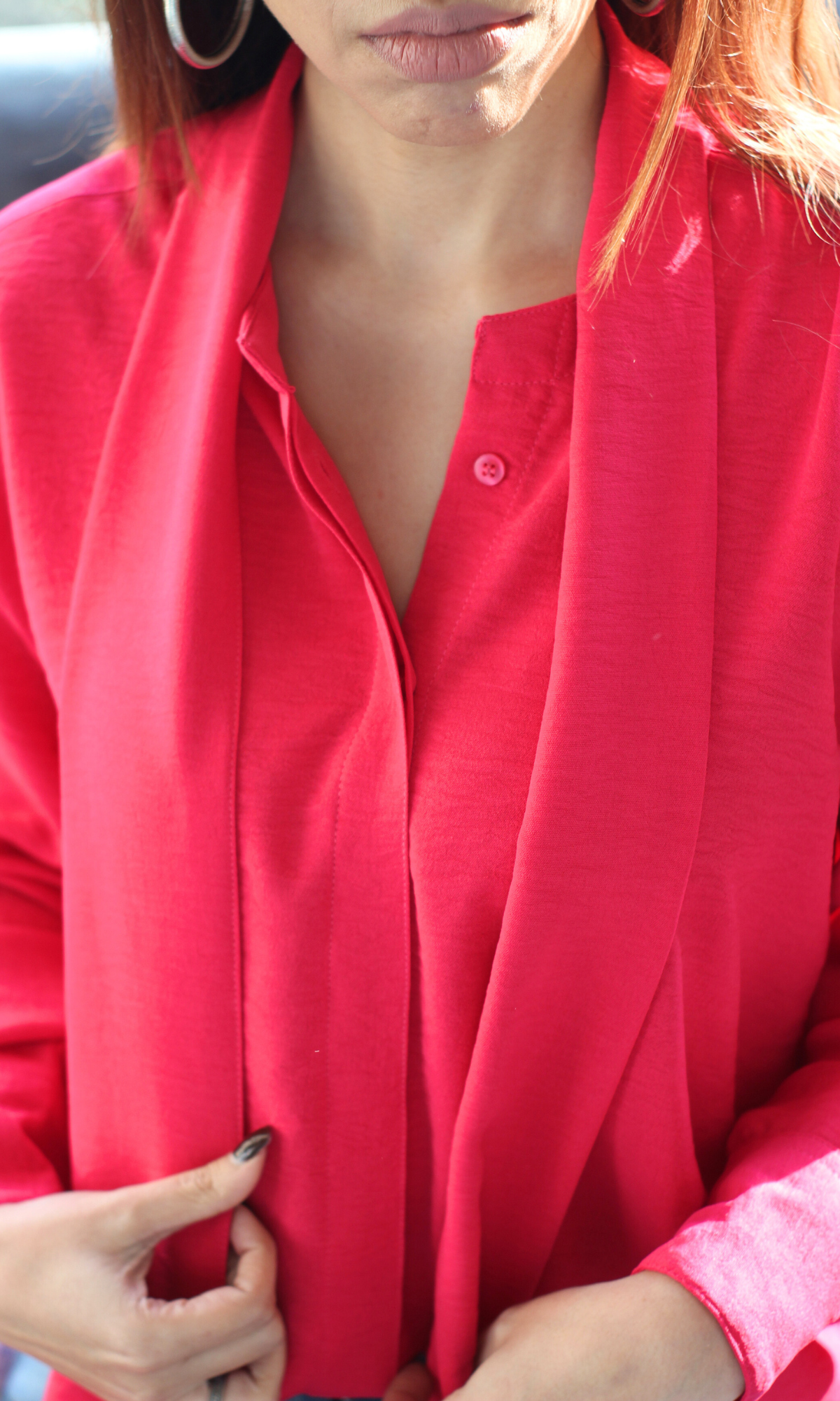 Hot Pink Shirt with Scarf