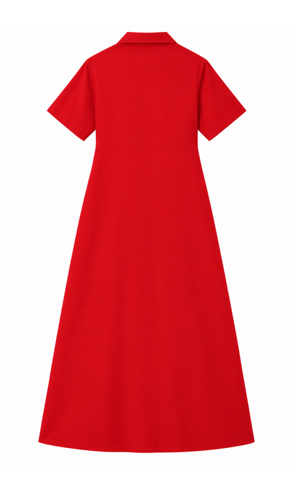 Tomato Red A-Line Maxi Shirt Dress