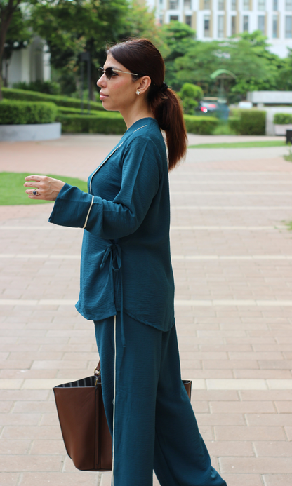 Teal Drift Outline Kimono Co-ord