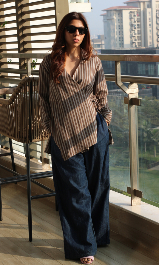 Cocoa weaved cuts detail kimono top for women with textured weave and relaxed fit