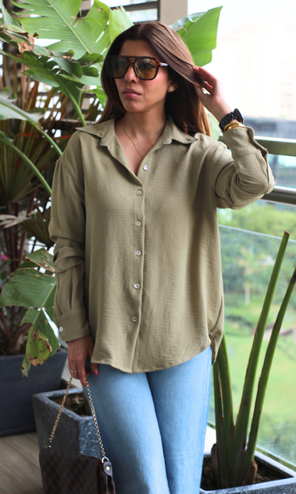 Sage Crinkle Relaxed Shirt